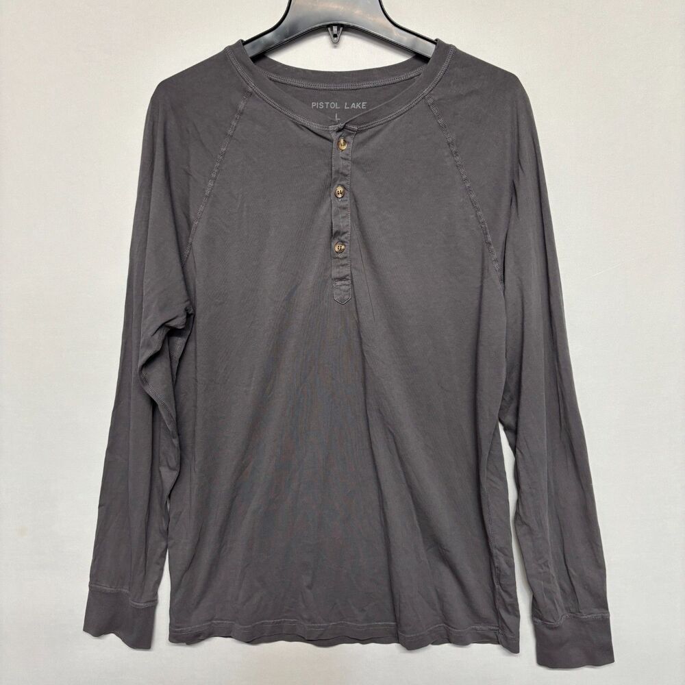 Pistol Lake Men Long Sleeve Henley Shirt Top Size Large Organic Cotton D127 -8